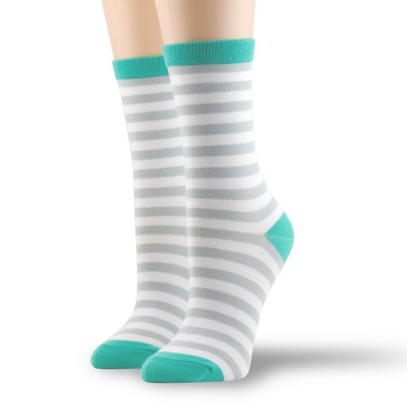 5 Pairs of Women’s Cotton Crew Socks Turquoise - Picture 6 of 8